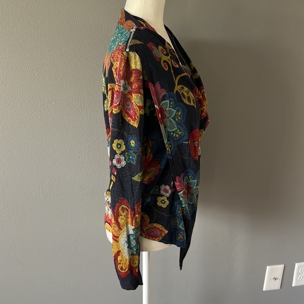 Desigual Black Cowl Neck Sweater with Metallic Shimmer, Gem and Zipper Details - Picture 5 of 12